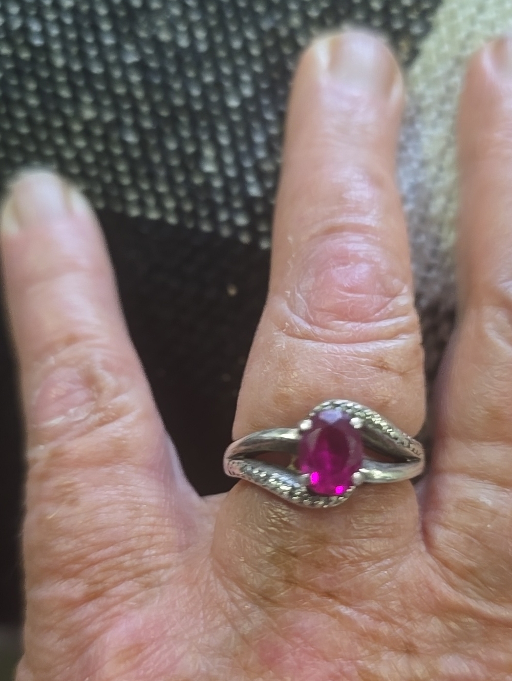 Sterling Silver Ruby RING w Small Diamonds Size 6.75 - Picture 3 of 3